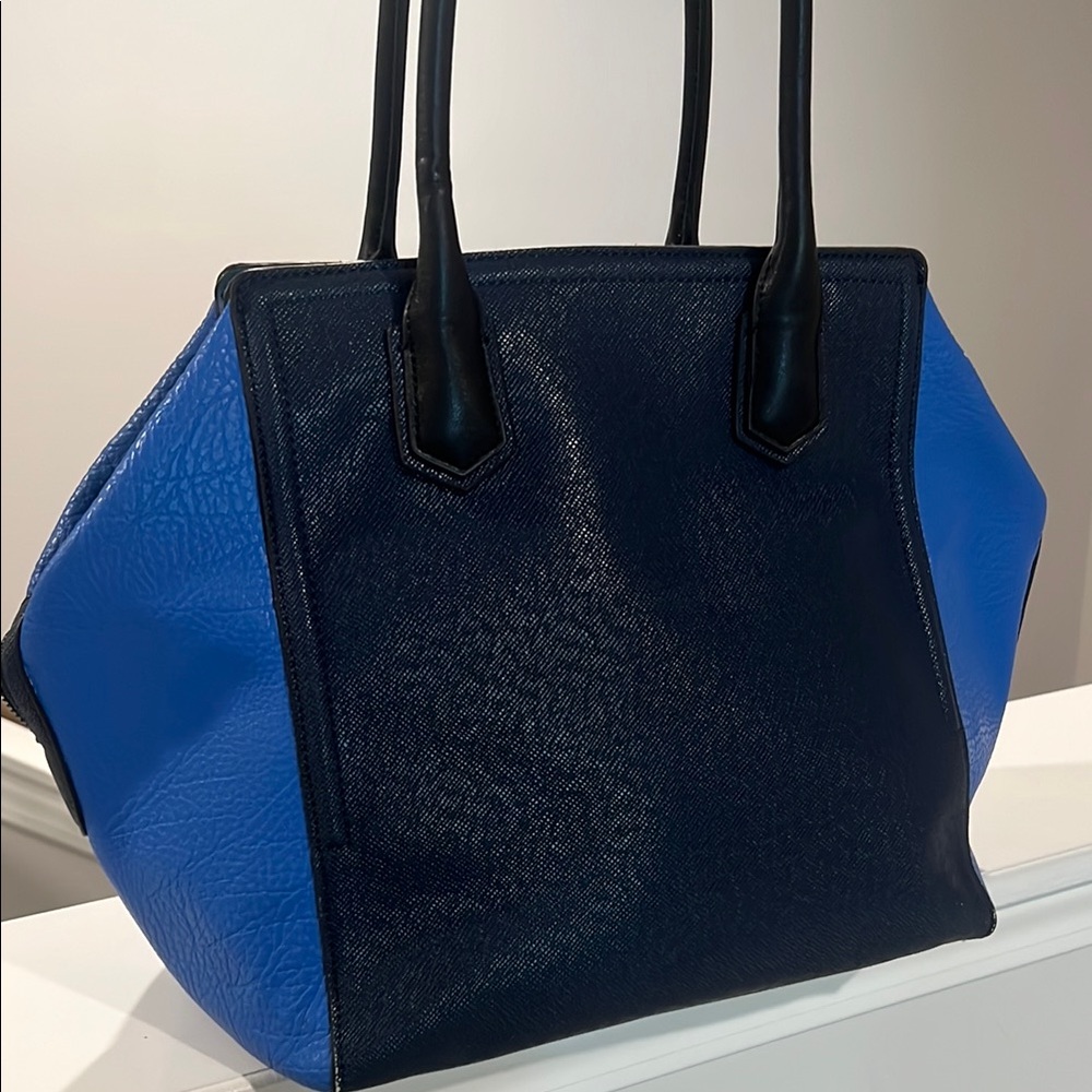 French Connection Blue and Black Geometric Tote